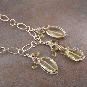 Sterling silver oval chain and Lemon Quartz nugget necklace