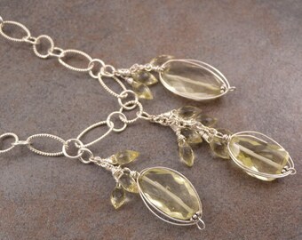 Sterling silver oval chain and Lemon Quartz nugget necklace