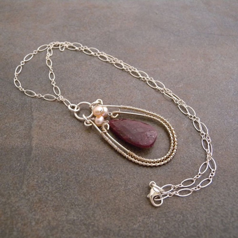 Large Red Ruby Teardrop Wire Wrapped Pendant Necklace - Etsy