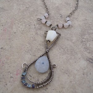 Blue solar quatz and Opal sterling silver pendant necklace