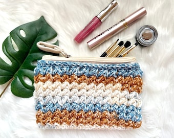 makeup bag, crochet pouch, crochet makeup bag, pencil pouch, lined zipper pouch, knit pencil case, notions bag, crochet tote