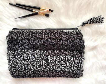 makeup bag, crochet pouch, crochet makeup bag, pencil pouch, lined zipper pouch, knit pencil case, notions bag, crochet tote