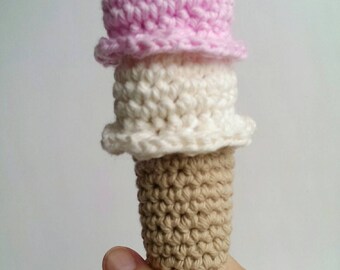 Ice cream cone SET of 2 crochet toy - pretend play food - double scoop ice cream - party favors - nursery decor - baby toy - pretend food