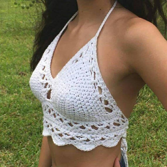 Lace Crochet Bralette Knit Bralette Crochet Swimsuit Halter Top