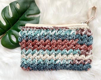 makeup bag, crochet pouch, crochet makeup bag, pencil pouch, lined zipper pouch, knit pencil case, notions bag, crochet tote