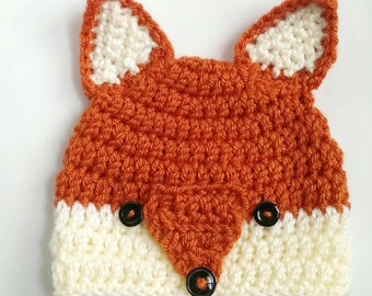 Fox hat woodlands animal handmade crochet knit hat beanie - crochet fox beanie - knit fox beanie - fox beanie - autumn fox knit hat