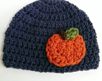 Pumpkin spice beanie, READY to SHIP, fall hat, thanksgiving beanie, little pumpkin toque, handmade crochet pumpkin beanie,