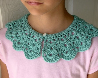 peter pan scalloped crochet aqua turquoise child collar