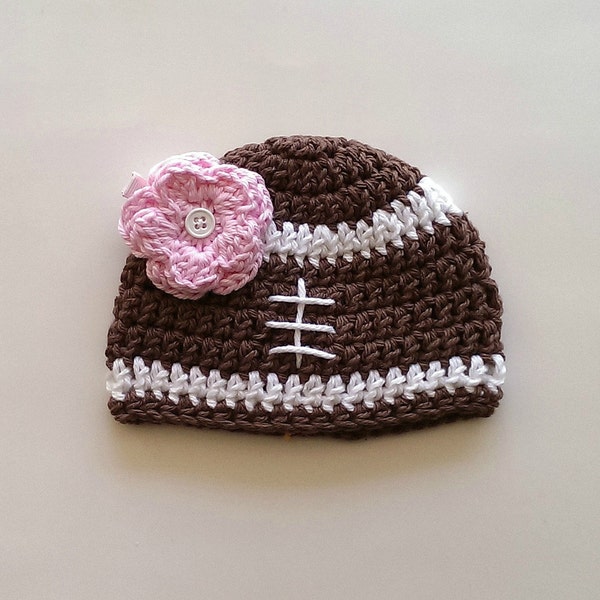 crochet football beanie with flower clip - knit football hat - crochet football hat - football beanie - knit beanie - handmade football hat