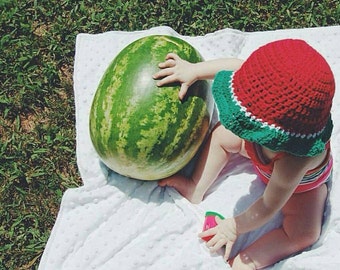 watermelon crochet bucket hat- knit sun hat - READY to SHIP- crochet sun beanie - watermelon beanie - summertime hat - beach hat