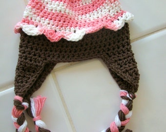 cupcake hat / crochet / pink / white / brown / photo prop / newborn / baby / toddler / kids / teen / adult