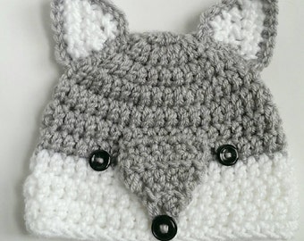 wolf hat woodlands animal - handmade crochet knit hat- beanie - knit wolf hat - crochet wolf hat- wolf beanie - crochet animal hat