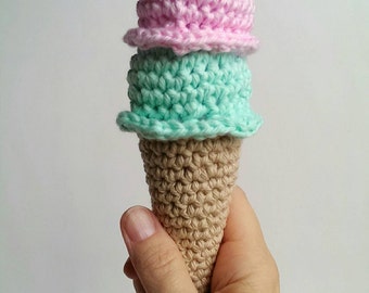 Toy crochet ice cream cone pretend play food double scoop