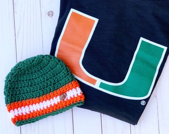 University of Miami - READY to SHIP - UM football hat - Miami Hurricanes beanie- Hurricanes football hat- University of Miami football