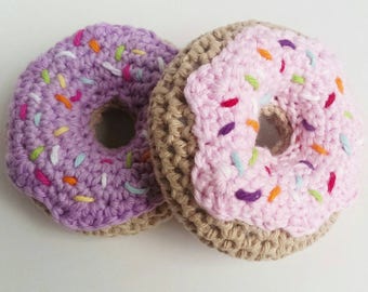 Toy crochet donuts SET of TWO - pretend play food - baby toys - baby shower gift - party favors - knit play food - toddler toys - decoration