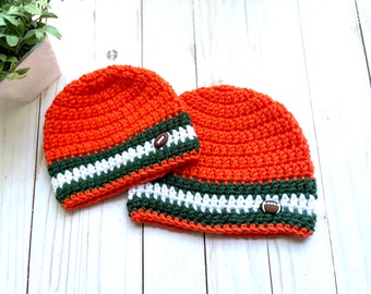 University of Miami - READY to SHIP - UM football hat - Miami Hurricanes beanie- Hurricanes football hat- University of Miami football