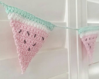 Watermelon Bunting - crochet watermelon garland - Knit baby bunting - Nursery Decor - Party Banner - Watermelon Banner for Baby - Photo Prop