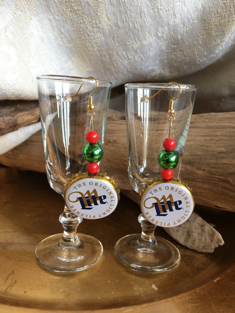 Miller Lite Beer Cap Earrings Drop Beer Bottle Cap Dangle Etsy