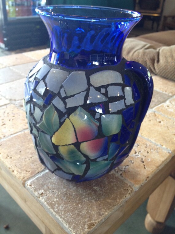 Mosaic Flower Vase Blue Vase Mosaic OOAK Etsy