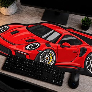 Alfombrilla de ratón con diseño retro de coche - Alfombrilla de escritorio roja con diseño de coche deportivo, alfombrilla de escritorio para juegos de carreras de coches, alfombrilla de juego Aime Car.