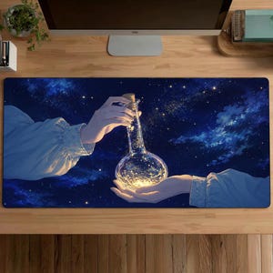 Fantasy Potion Mousepad - Witchy Wizard Bottle Desk Mat, Starry Sky Desk Pad, Magical Spell Gaming Mat, Mystical Celestial Design