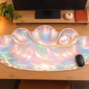 Pastel Seashell Desk Mat – Cute Ocean Mousepad, Beach & Shell Design, Coastal Aesthetic