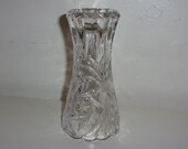1970s vintage cut glass vase, heavy small dining vase, Size is 6 quot tall by 3 quot across opening, Pristine condition