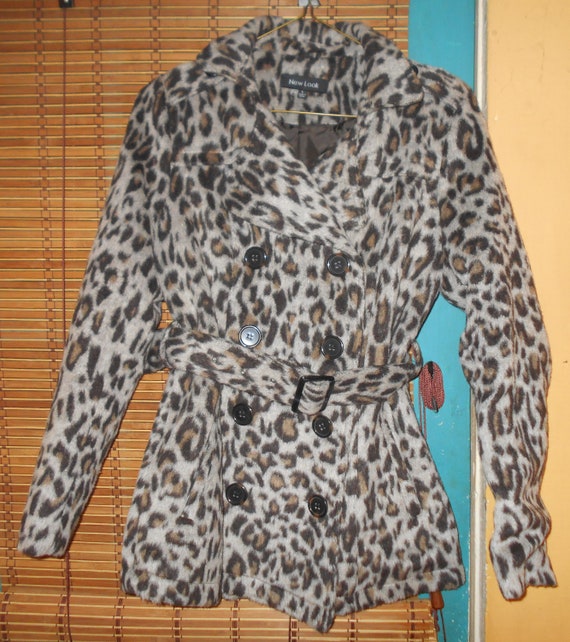 Vintage Leopard fake fur winter coat, Bust 34, 199
