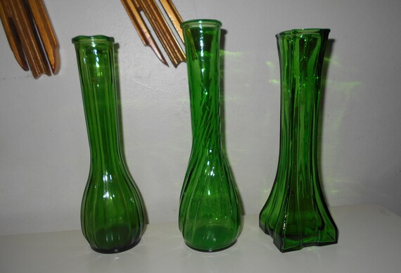 Vintage Green Glass Flower Vase Bud Vases Cfg Europa Pgc 90 Etsy