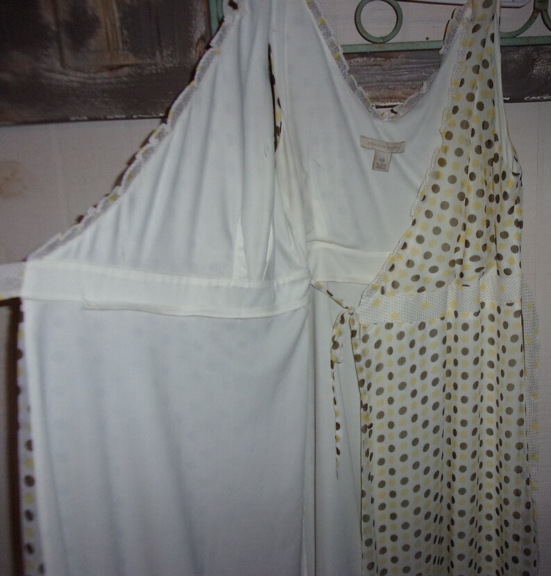Vintage Jonathan Martin white sheer with yellow and light brown polka dots wrap dress Tea Party dresses with a 1930s style from the 1990s