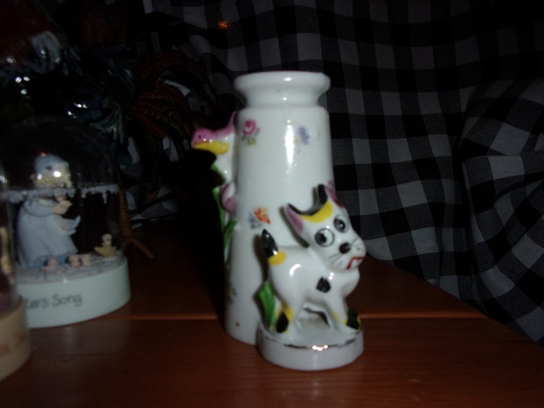 Bud Vase dog and bird Made in Japan 1950s vintage collectible animal vases