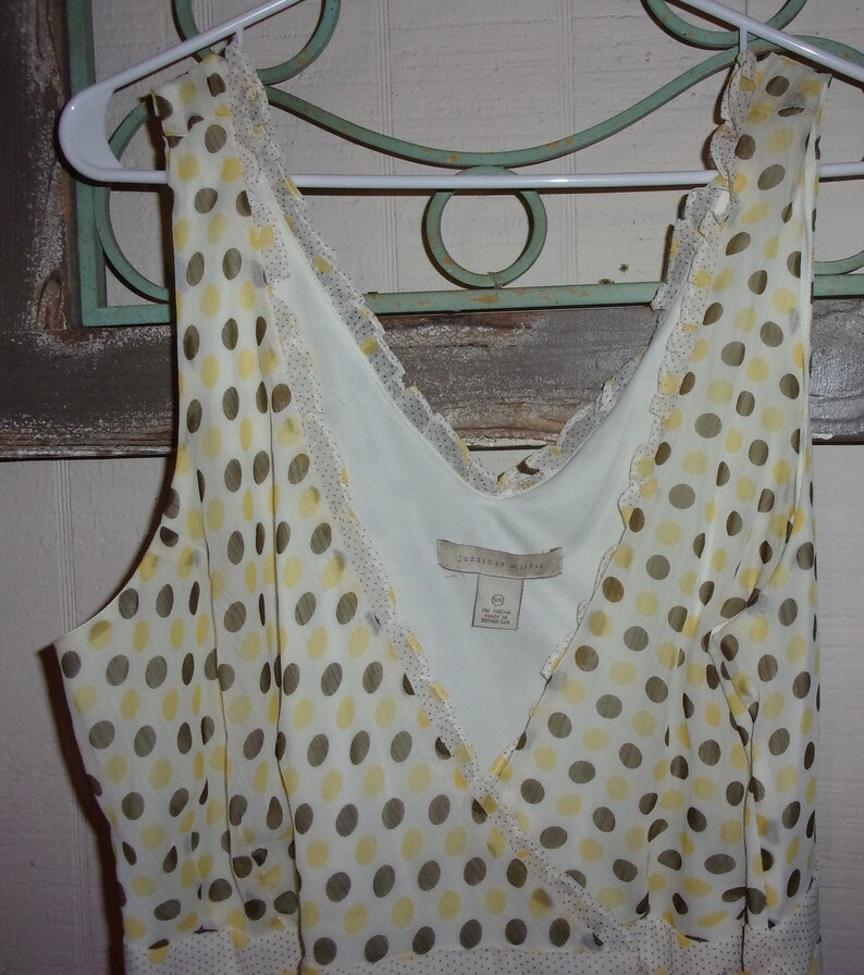 Vintage Jonathan Martin white sheer with yellow and light brown polka dots wrap dress Tea Party dresses with a 1930s style from the 1990s