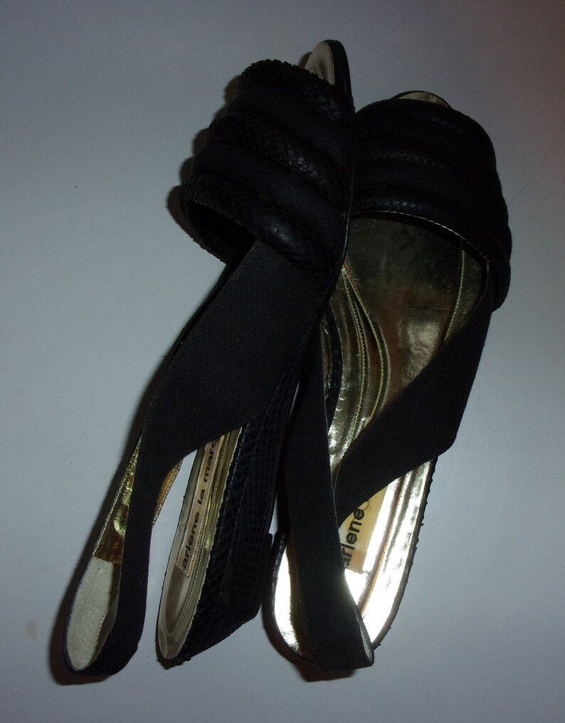 Vintage Italian sandals Designer shoes Made in Italy Arlene la Marca leather and fabric sling back SZ 7.5 Medium