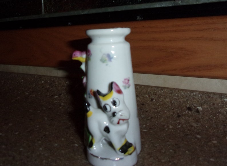 Bud Vase dog and bird Made in Japan 1950s vintage collectible animal vases