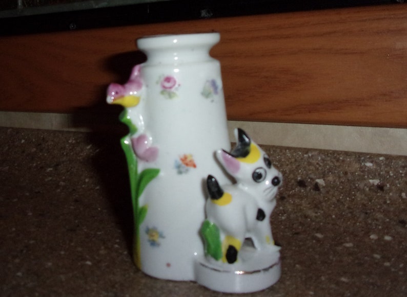 Bud Vase dog and bird Made in Japan 1950s vintage collectible animal vases