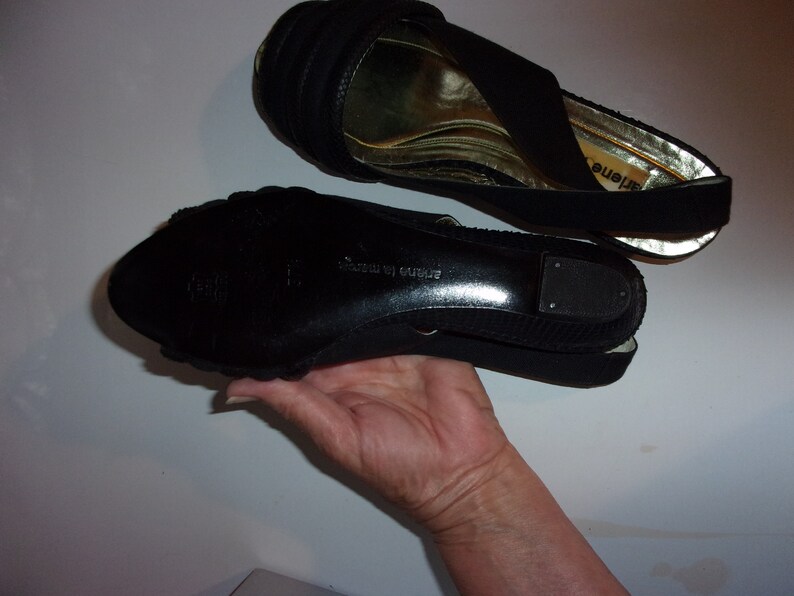 Vintage Italian sandals Designer shoes Made in Italy Arlene la Marca leather and fabric sling back SZ 7.5 Medium