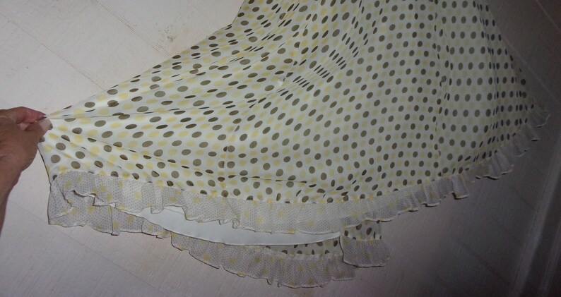 Vintage Jonathan Martin white sheer with yellow and light brown polka dots wrap dress Tea Party dresses with a 1930s style from the 1990s