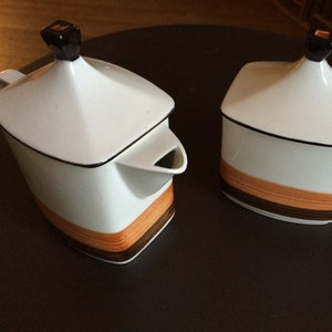 Imperial Stone Fantasy Vintage Creamer and Sugar Pot with lids, hand painted Japan