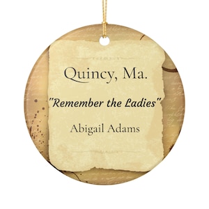 Adorno de Abigail Adams de Quincy, MA, Decoración navideña histórica en memoria de las damas, Regalo de recuerdo navideño de cerámica vintage de Grandmillennial