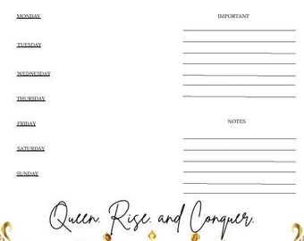 Queen Rise and Conquer Weekly Planner