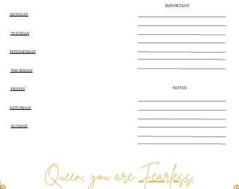 Queen Fearless Weekly Planner