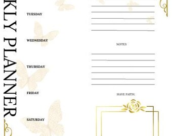 Gold Flower & Butterfly Weekly Planner