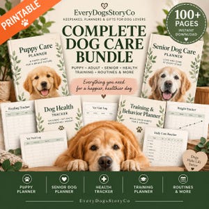 Dog Care Planner Bundle Printable, Puppy Health Tracker, Senior Dog Records, Training Log, First Aid Sheets, Instant Download PDF Pack