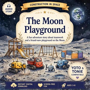 El parque infantil lunar / Historia en audio MP3 sobre la construcción del vehículo espacial para niños / Compatible con Yoto y Toniebox / Descarga instantánea