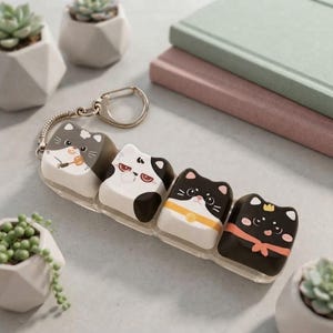 Cute Cat Fidget Keychain Kawaii 4-Key Button Charm Fun Bag & Keyboard Accessory