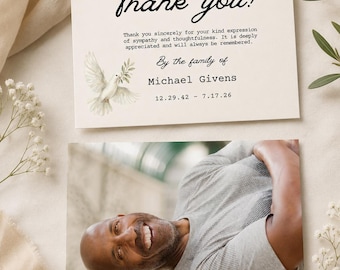 Funeral Thank You Card Template, Editable Canva Memorial Card, 4x6 Printable Sympathy Card