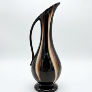 Huronia Pottery Brown Ewer Vase Reflow Flame Glaze