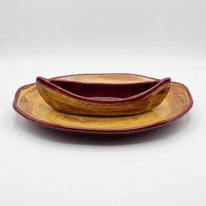 Maxwell Pottery Canada Canoe on Lake Dip Set Vintage Stoneware