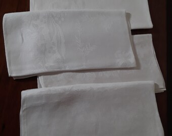 Dinner Napkins Damask Linen Yellow Vintage Four Wedding Gift Bridal Shower Gift for Her