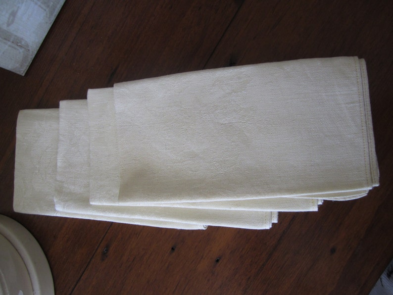 Dinner Napkins Damask Linen Yellow Vintage Four Wedding Gift Bridal Shower Gift for Her